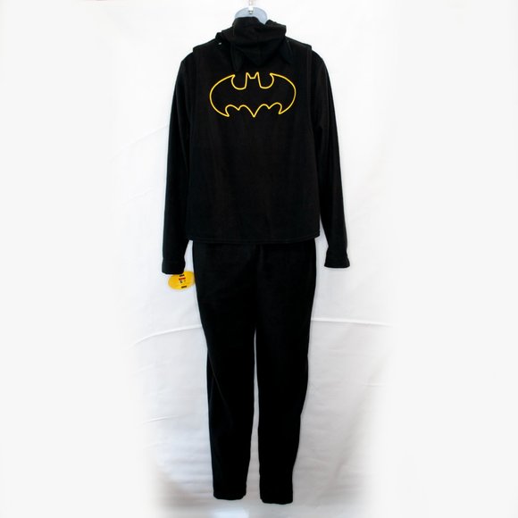 NEW Batman Fleece One Piece PJ Men Medium M Pajama Cape Hoodie Sleep Wear CC11X - Picture 3 of 6